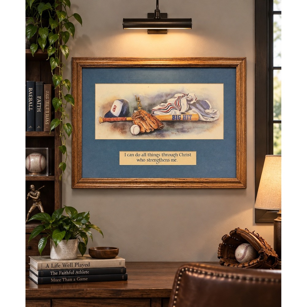 Glenda Brown Big Hit Baseball Art Print Framed Philippians 4:13 Scripture